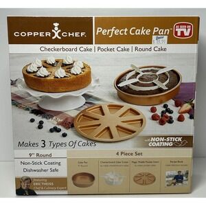 Copper Chef Perfect Cake Pan 9" Round Checkerboard Pocket Cake 3 Piece Set NIB